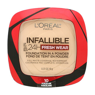 L'Oréal, Infallible 24H Fresh Wear, Base en polvo, 10 piezas de porcelana, 9 g (0,31 oz)