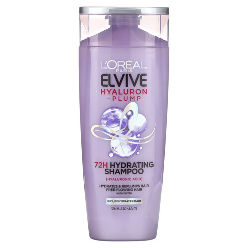 L'Oréal, Elvive, Hyaluron + Plump, 72H kosteuttava shampoo, kuiville, kosteusköyhille hiuksille, 375 ml