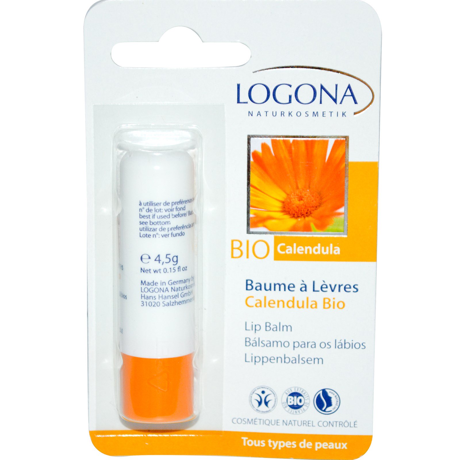 Logona Naturkosmetik, Rich Bio-Calendula Lip Balm, 0.15 fl oz (4.5 g ...