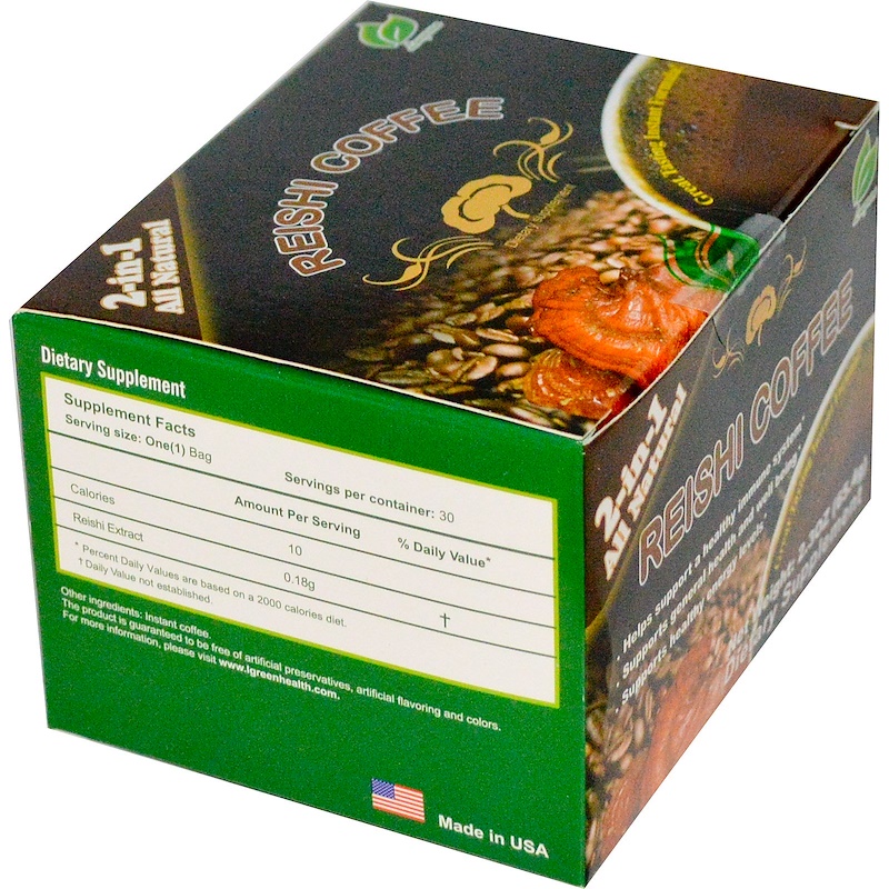 Longreen, Reishi Coffee, Reishi Mushroom & Columbian Coffee, 30 Sachets