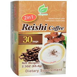 Отзывы о Лонгрин корпоратион, 2 in 1 Reishi Coffee, Reishi Mushroom & Coffee, 30 Bags, 2.3 oz (65.4 g) Each