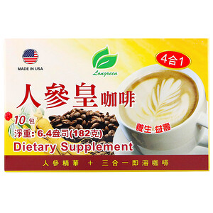 Отзывы о Лонгрин корпоратион, 4 in 1 Ginseng Coffee, 10 Sachets, 6.4 oz (182 g)