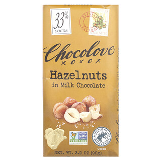 Chocolove, Hazelnuts in Milk Chocolate, 33% Cocoa, 3.2 oz (90 g)