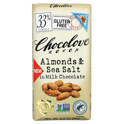 Chocolove миндаль и морская соль в молочном шоколаде, 33% какао, 90 г (3,2 унции)