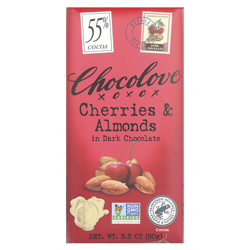 Chocolove, Cherries & Almonds in Dark Chocolate, 55% Cocoa, 3.2 oz (90 g)