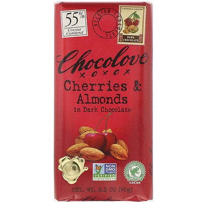 Chocolove вишни и миндаль в темном шоколаде, 55% какао, 90 г (3,2 жидк. унции)