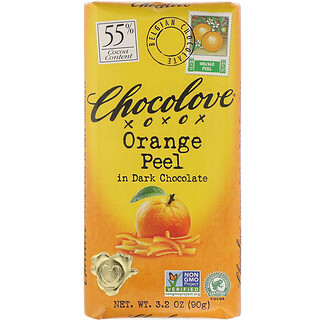Chocolove, кожура апельсина в темном шоколаде, 55% какао, 90 г (3,2 жидк. унции)