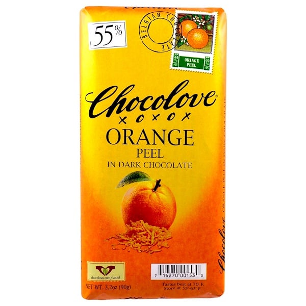 Chocolove, Апельсиновая кожура в черном шоколаде, 3.2 унции (90 г.)