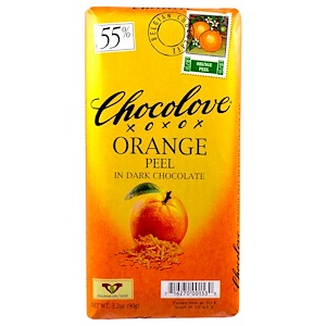 Chocolove, Апельсиновая кожура в черном шоколаде, 3.2 унции (90 г.)