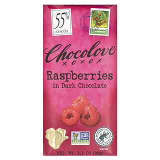 Chocolove, Zmeură în ciocolată neagră, 55% cacao, 3,1 oz (88 g)