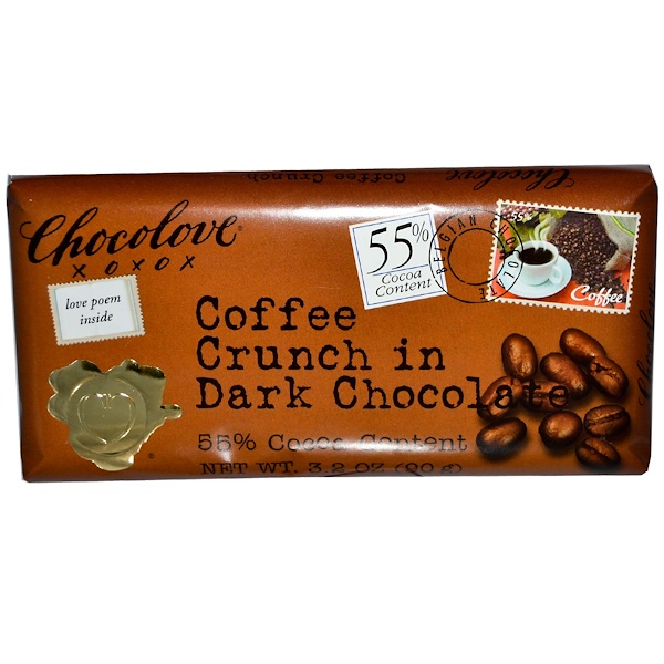 Chocolove, Кофейная крошка в темном шоколаде, 3,2 унции (90 г)