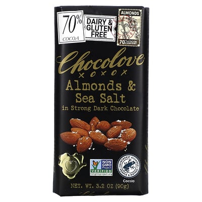 Chocolove черный шоколад с миндалем и морской солью, 70% какао, 90 г (3,2 унции)