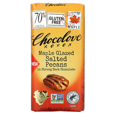 Chocolove Соленый пекан в кленовой глазури в крепком темном шоколаде, 70% какао, 90 г (3,2 унции)