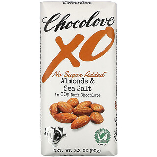 Chocolove, XO、アーモンド＆海塩入り60％ダークチョコレートバー、90g（3.2オンス）