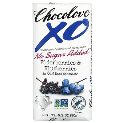 Chocolove XO, Elderberries & Blueberries In 60% Dark Chocolate, 3.2 oz (90 g)