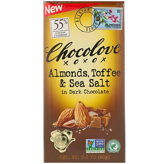 Chocolove, شيكولاتة داكنة باللوز والتوفي وملح البحر، 55% كاكاو، 3.2 أونصة (90 جم)