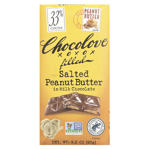 Chocolove, Filled Salted Peanut Butter in Milk Chocolate, gesalzene Erdnussbutter in Milchschokolade, 33% Kakao, 90 g (3,2 oz.)