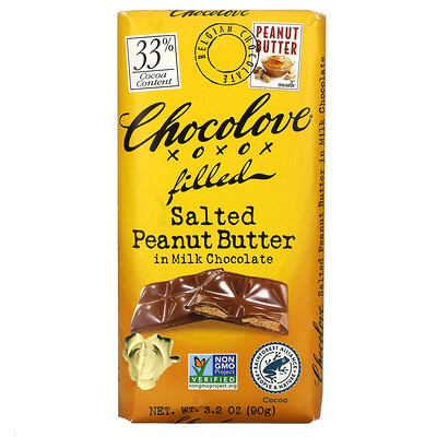 Chocolove Salted Peanut Butter in Milk Chocolate, 33% Cocoa, 3.2 oz (90g )