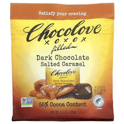Product Image for Chocolove, Filled, Dark Chocolate, Salted Caramel, 55% Cocoa, 3.5 oz (100 g)