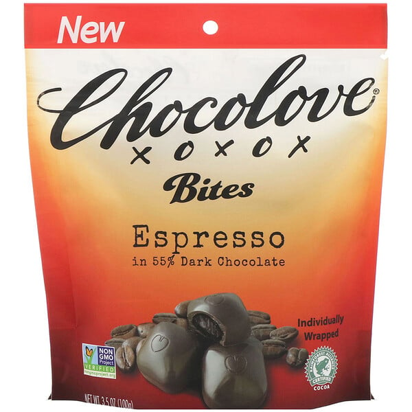 Chocolove, バイト、エスプレッソ入りダークチョコレート55％、100g（3.5オンス）
