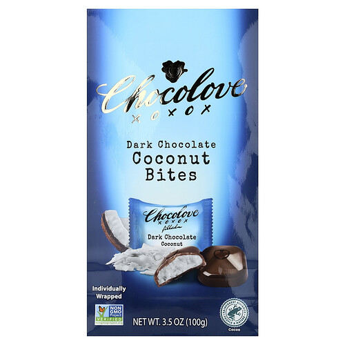 Chocolove, Dark Chocolate Bites, Dunkle Schokoladen-Bites, Kokosnuss, 55% Kakao, 100 g (3,5 oz.)