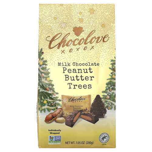 Chocolove, Milk Chocolate Peanut Butter Trees, Milchschokolade-Erdnussbutterbäume, 200 g (7,05 oz.)
