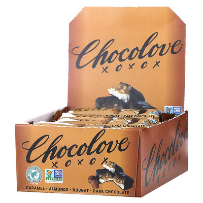 Купить Chocolove Карамель, миндаль и нуга в темном шоколаде, 12 батончиков по 40 г (1, 4 унции)
