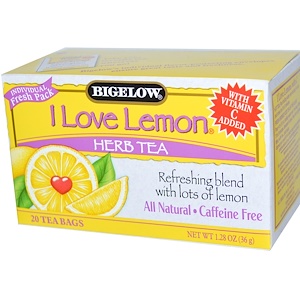 Bigelow, Травяной чай,"Я люблю лимоны", без кофеина, 20 пакетиков, 1.28 унций (36 г)