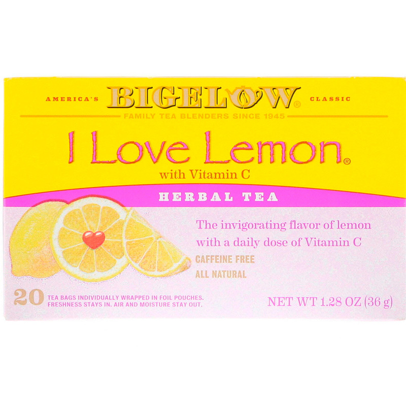Bigelow, Herbal Tea, I Love Lemon with Vitamin C, Caffeine Free, 20 Tea