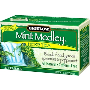Bigelow, Травяной чай, мятная смесь, без кофеина, 20 чайных пакетиков, 1,30 унции (36 г) 