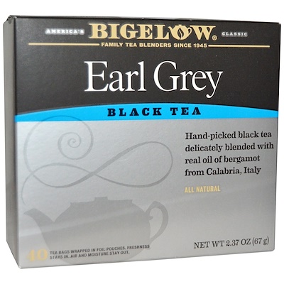 Эрл Грей, черный чай, 40 пакетиков, 2.37 унций (67 г)