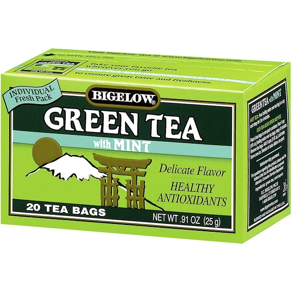 Bigelow, Зеленый чай с мятой, 20 чайных пакетиков, 0,91 унции (25 г) (Discontinued Item) 
