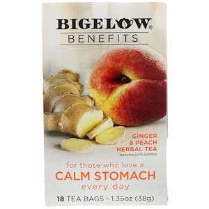Отзывы о Бигелоу, Calm Stomach, Ginger & Peach Herbal Tea, 18 Tea Bags, 1.35 oz (38 g)