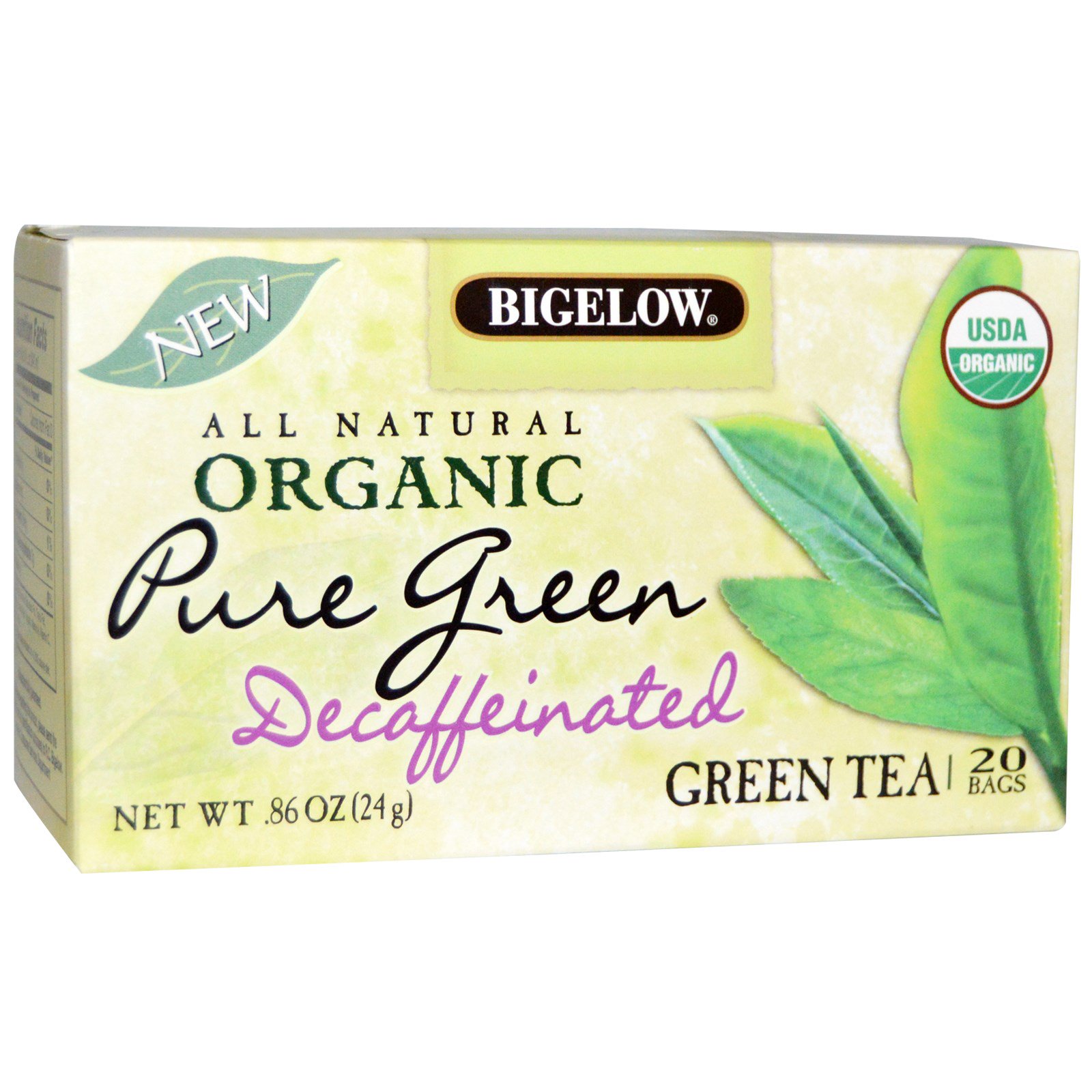 Bigelow all Natural Organic Pure Green decaffeinated Green tea - 20 tea bags (072310070110)