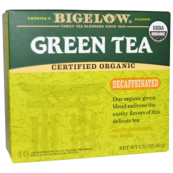 Bigelow, Organic Green Tea, Decaffeinated, 40 Tea Bags, 1.73 oz (49 g)