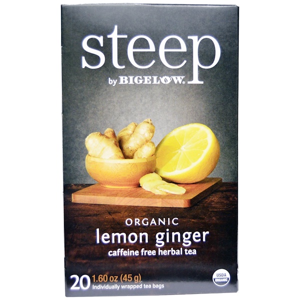 Bigelow, Steep, Organic Lemon Ginger Tea, 20 Tea Bags, 1.60 oz (45 g