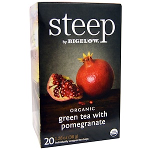 Bigelow, Стип, органический зеленый чай с гранатом, 20 пакетиков, 1,28 унции (36 г)