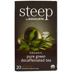 Bigelow, Стип, органический чистый зеленый чай без кофеина, 20 пакетиков, 0,86 унции (24 г)