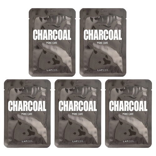 Lapcos, Charcoal Pore Care Sheet Beauty-Maskenset, 5 Blatt, je 25 ml