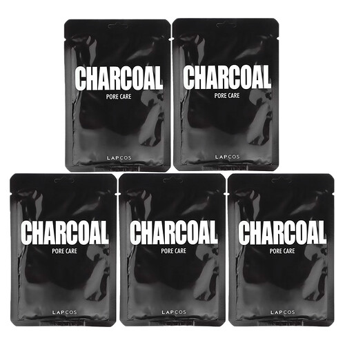 Lapcos, Charcoal Beauty Sheet Mask Set, Pore Care, 5 Sheets, 0.84 fl oz (25 ml) Each