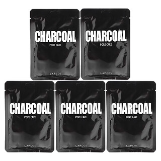 Lapcos, Charcoal Beauty Sheet Mask Set, Pore Care, 5 Sheets, 0.84 fl oz (25 ml) Each