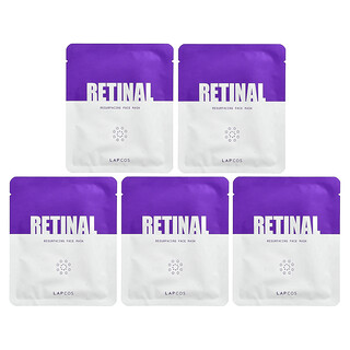 Lapcos, Retinal Resurfacing Face Beauty Mask, 5 Sheets, 1.05 oz (30 g) Each