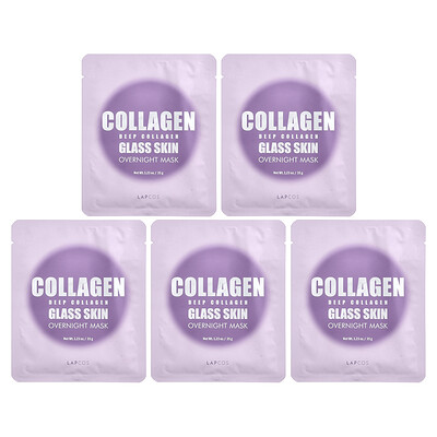 Photos - Facial / Body Cleansing Product OZ Racing Lapcos, Deep Collagen Glass Skin Overnight Beauty Mask, 4 Sheets, 1.23 oz Each LPC-02567 (35 g)
