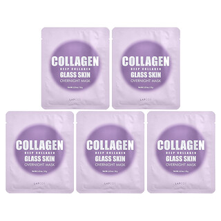 Lapcos, Deep Collagen Glass Skin Overnight Beauty Mask, 4 Sheets, 1.23 oz (35 g) Each
