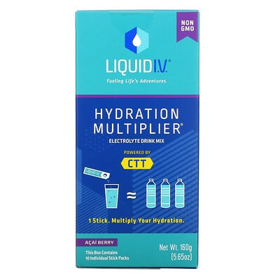 Liquid I.V. Hydration Multiplier смесь для приготовления напитков с электролитами ягоды асаи 10 пакетиков по 16 г (0 56 унции)