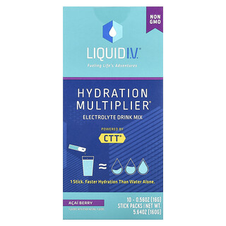 Liquid I.V., Hydratatievermenigvuldiger, elektrolytendrankmix, acaibessen, 10 stickverpakkingen, elk 16 g