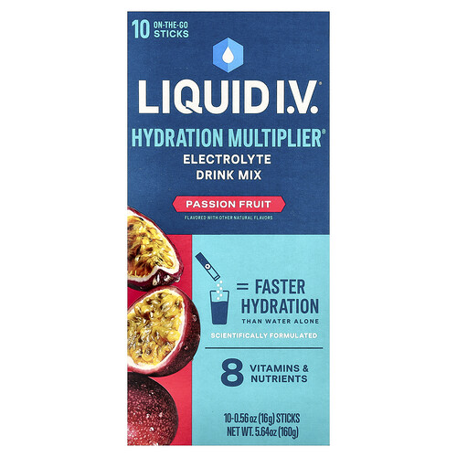 Liquid I.V., Hydration Multiplier®, Elektrolyt-Getränkemischung, Passionsfrucht, 10 Sticks, je 0,56 oz (16 g)