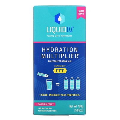 Liquid I.V. Hydration Multiplier, смесь для приготовления напитков с электролитами, маракуйя, 10 отдельных пакетиков по 16 г (0,56 унции)