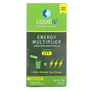 Liquid I.V., Energy Multiplier, Смесь для энергетических напитков Supercharged, лимонный имбирь, 10 пакетов в стиках по 0,56 унции (16 г) каждая