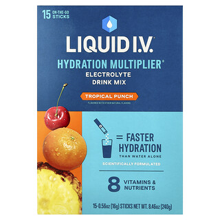 Liquid I.V., Hydration Multiplier®, amestec de băut cu electroliți, supliment tropical, 15 persoane, 16 g (0,56 oz)